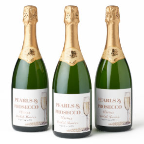 Elegant Gold Pearls and Prosecco Bridal Shower Sparkling Wine Label