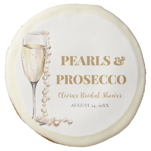 Elegant Gold Pearls and Prosecco Bridal Shower Sugar Cookie (Front)