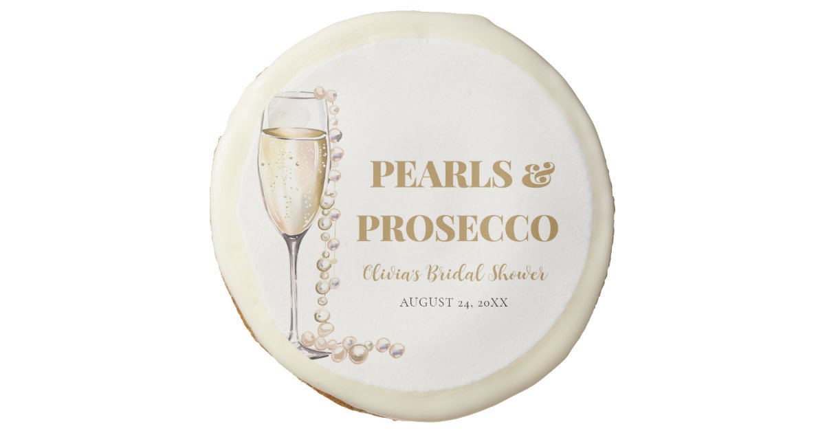 Elegant Gold Pearls and Prosecco Bridal Shower Sugar Cookie | Zazzle