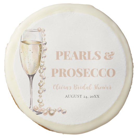 Elegant Gold Pearls and Prosecco Bridal Shower Sugar Cookie (Front)