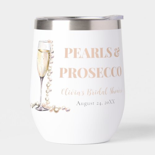 Elegant Gold Pearls and Prosecco Bridal Shower Thermal Wine Tumbler