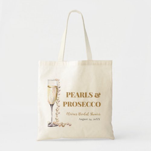 Elegant Gold Pearls and Prosecco Bridal Shower Tote Bag