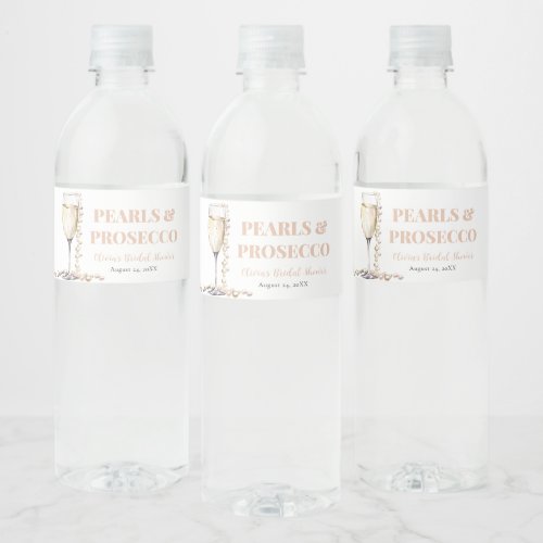 Elegant Gold Pearls and Prosecco Bridal Shower Water Bottle Label