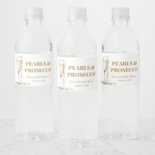 Elegant Gold Pearls and Prosecco Bridal Shower Water Bottle Label