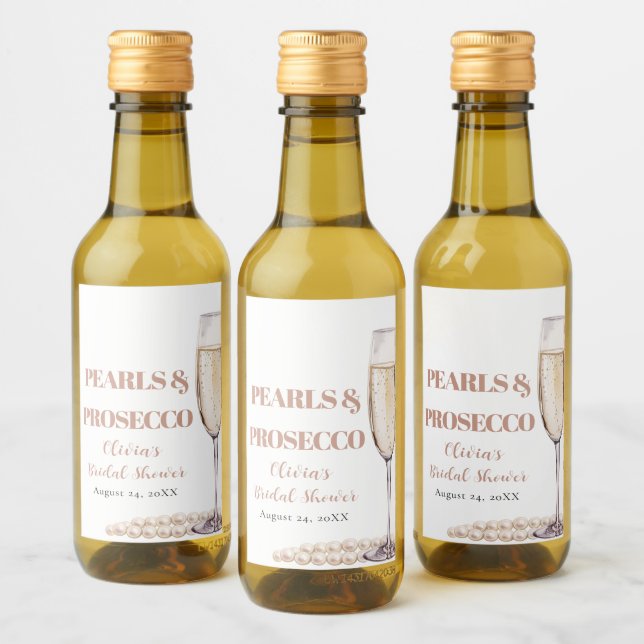 Elegant Gold Pearls and Prosecco Bridal Shower Wine Label (Bottles)