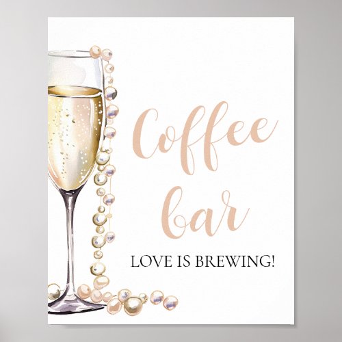 Elegant Gold Pearls and Prosecco Coffee Bar Sign