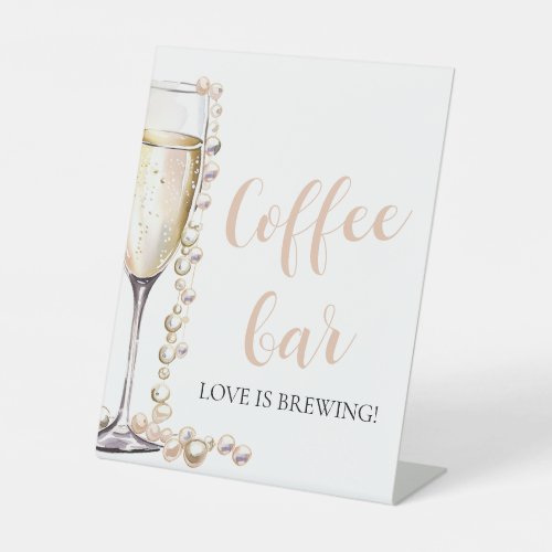 Elegant Gold Pearls and Prosecco Coffee Bar Sign