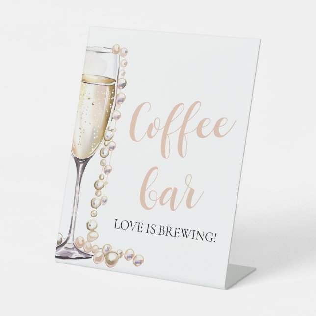 Elegant Gold Pearls and Prosecco Coffee Bar Sign (Front)