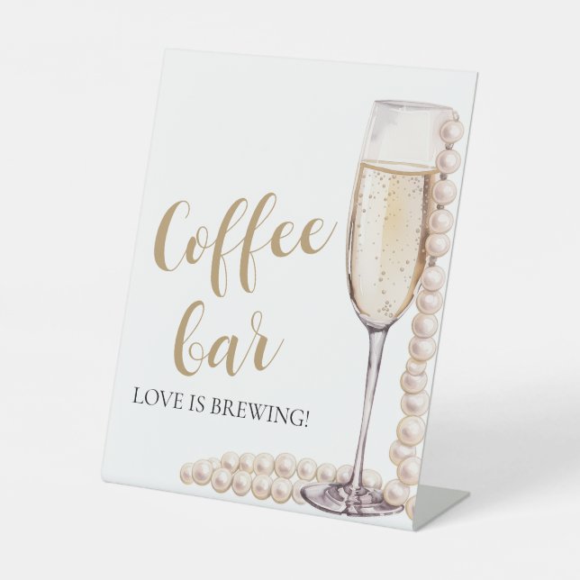 Elegant Gold Pearls and Prosecco Coffee Bar Sign (Front)