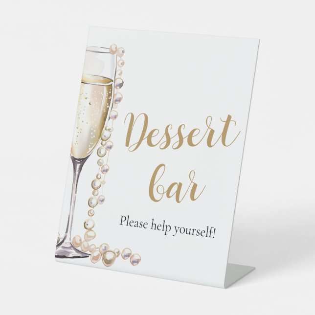 Elegant Gold Pearls and Prosecco Dessert Bar Sign (Front)
