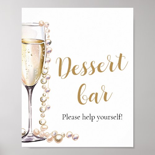 Elegant Gold Pearls and Prosecco Dessert Bar Sign