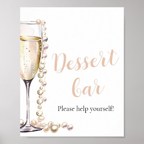 Elegant Gold Pearls and Prosecco Dessert Bar Sign