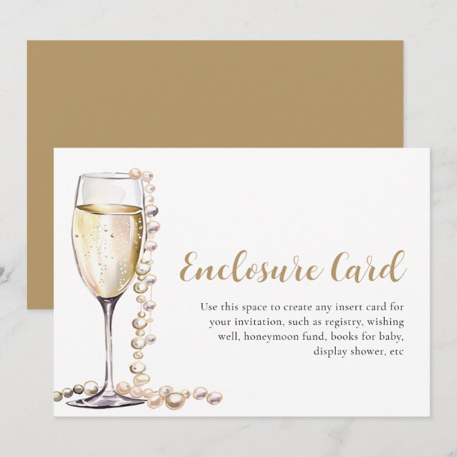 Elegant Gold Pearls and Prosecco Enclosure Card (Front/Back)