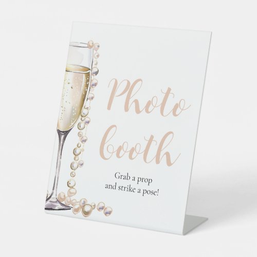 Elegant Gold Pearls and Prosecco Photo Booth Sign