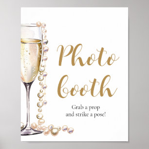 Elegant Gold Pearls and Prosecco Photo Booth Sign