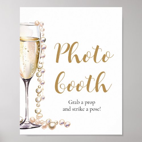 Elegant Gold Pearls and Prosecco Photo Booth Sign