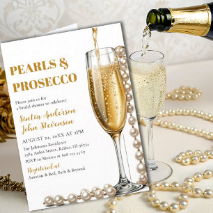 Elegant Gold Pearls and Prosecco Wedding Invitation