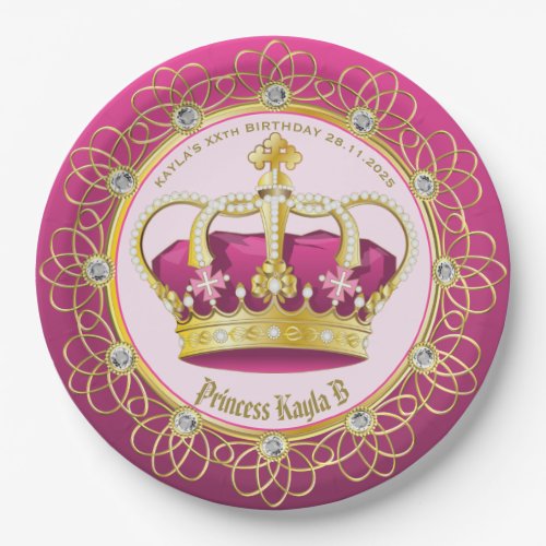 Elegant Gold Pearls Make Your Own Pink Crown Girly Paper Plates