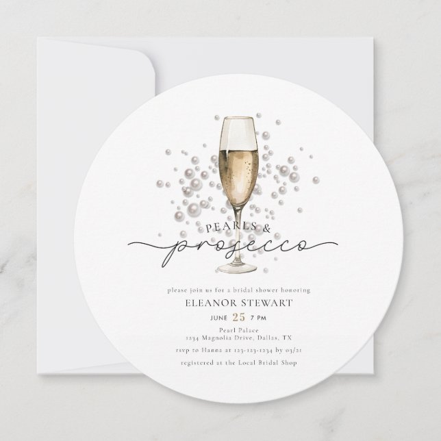 Elegant Gold Pearls & Prosecco Bridal Shower Invitation (Front)