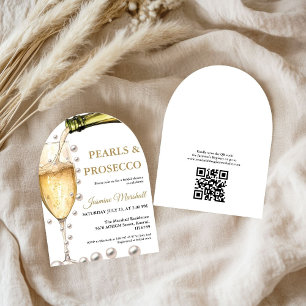 Elegant  Gold Pearls & Prosecco Qr Bridal Shower Invitation
