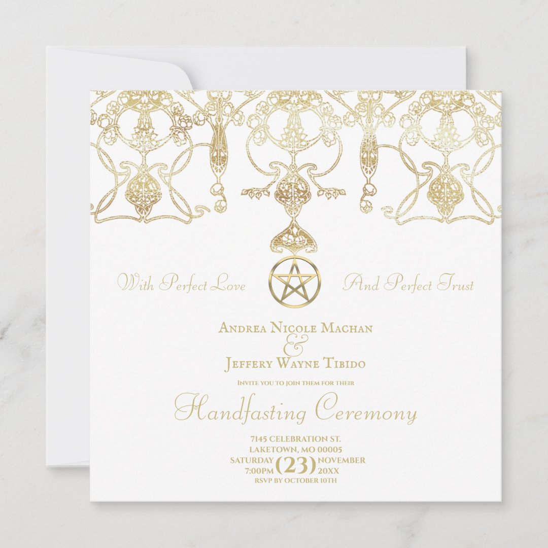 Elegant Gold Pentacle Handfasting Invitation | Zazzle