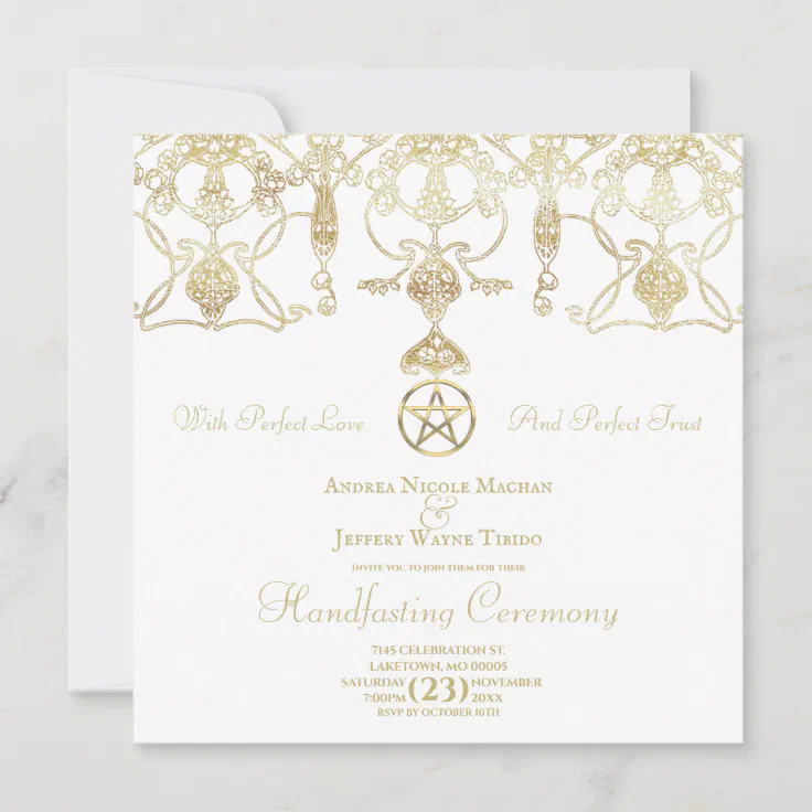 Elegant Gold Pentacle Handfasting Invitation | Zazzle