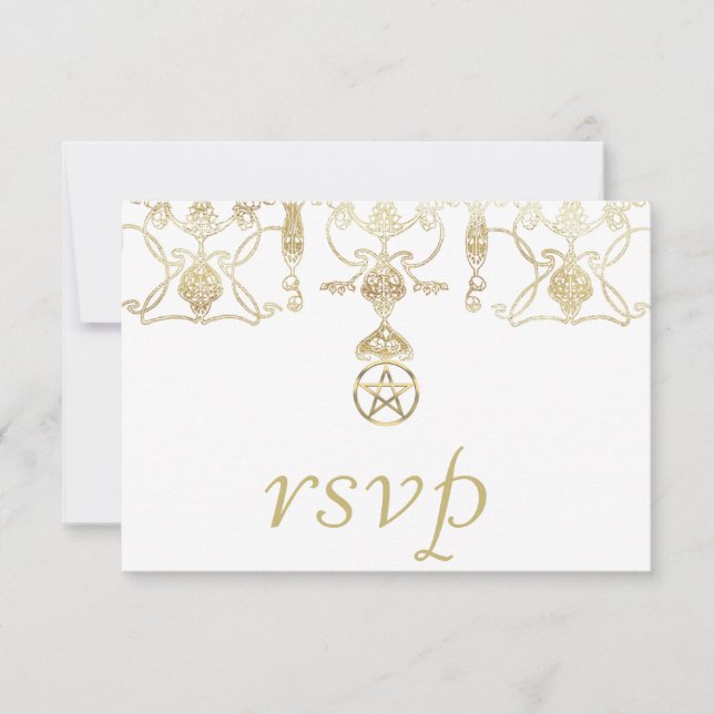 Elegant Gold Pentacle Handfasting RSVP Card (Front)