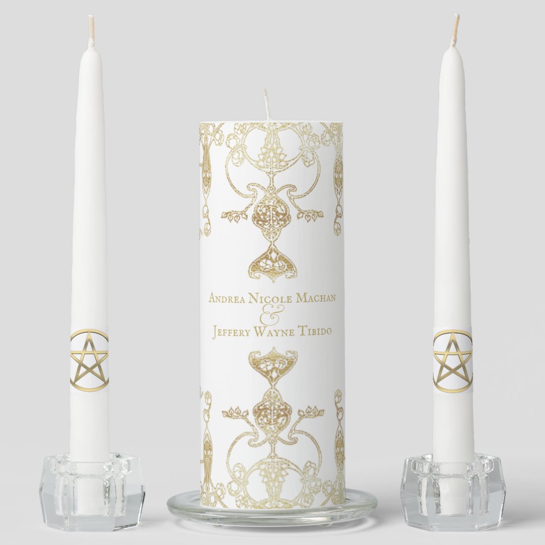 Elegant Gold Pentacle Pagan Handfasting Unity Candle Set Zazzle