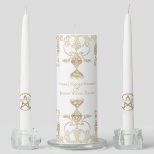 Elegant Gold Pentacle Pagan Handfasting Unity Candle Set