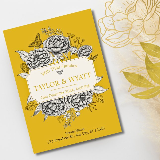 Elegant Gold Peonies Floral Invitation (Creator Uploaded)