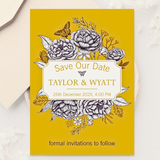 Elegant Gold Peonies Floral Save The Date Invitation (Creator Uploaded)