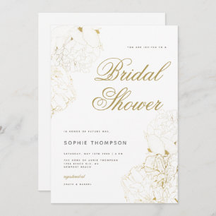 Elegant Gold Peonies Floral Sketch Bridal Shower Invitation