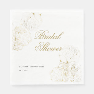 Elegant Gold Peonies Floral Sketch Bridal Shower Napkins