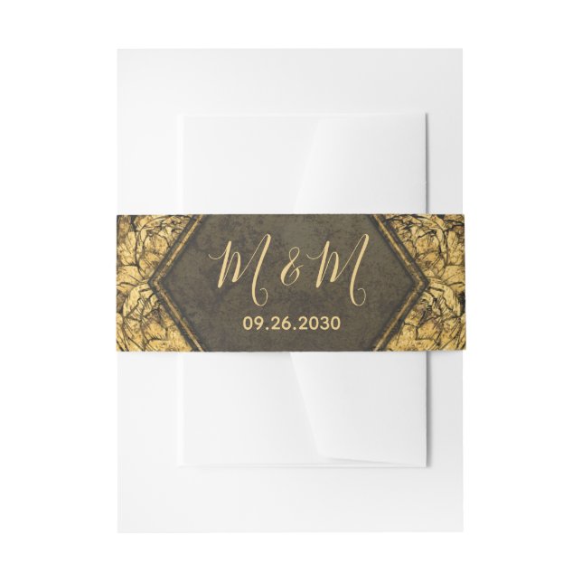 Elegant Gold Peony Floral Wedding Invitation Belly Band (Front Example)