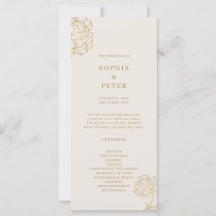 Elegant gold peony line art Ceremony Program