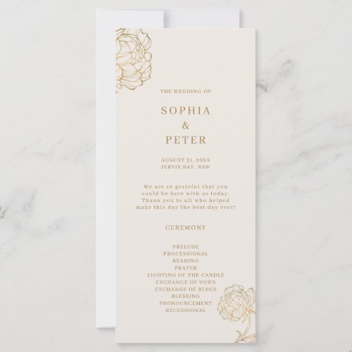 Elegant gold peony line art Ceremony Program