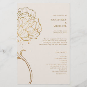Elegant gold peony line art Ceremony Program