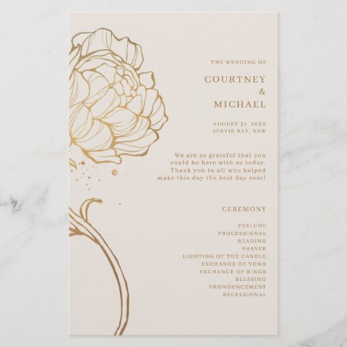 Elegant gold peony line art Ceremony Program