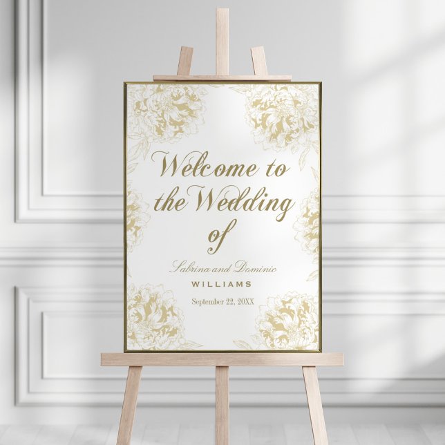 Elegant Gold Peony Line Art Wedding Welcome Poster (Creator Uploaded)