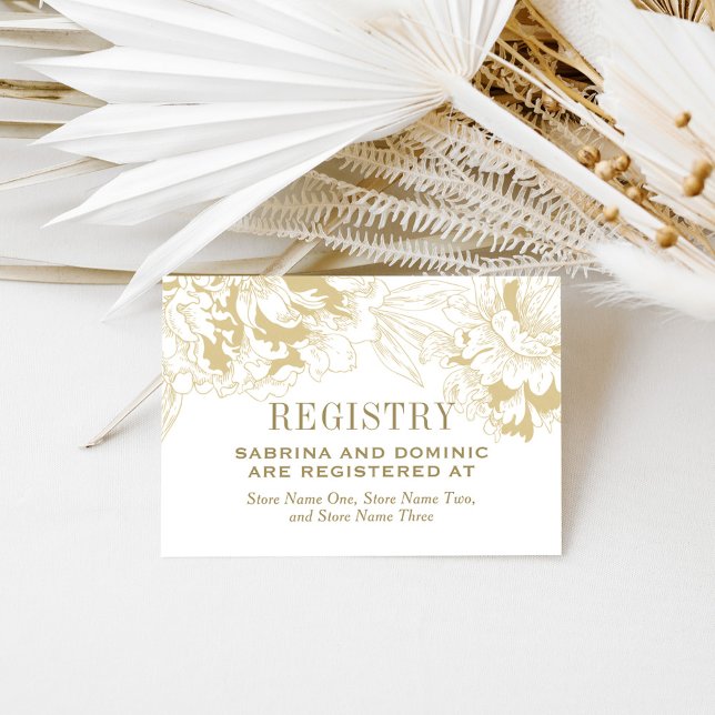 Elegant Gold Peony Wedding Registry Enclosure Card (Creator Uploaded)