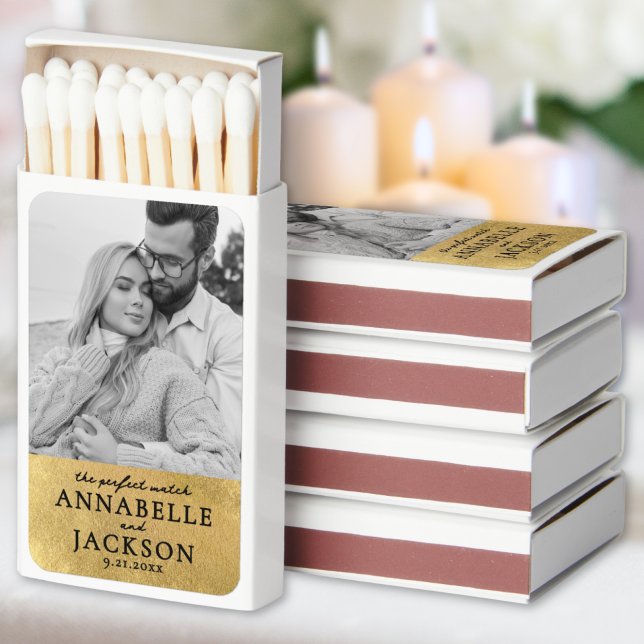 Elegant Gold Perfect Match Wedding (Perfect Match Gold Photo Wedding Favors)
