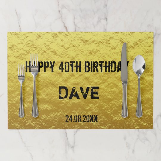 Elegant Gold Personalised Party Paper Placemat