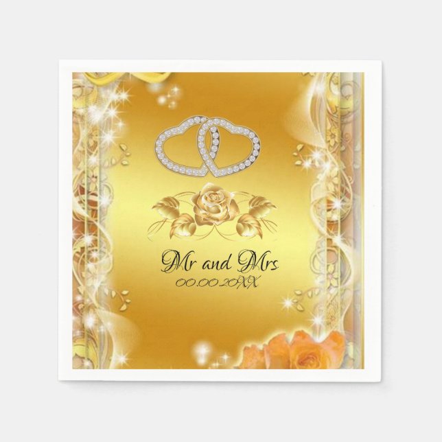 Elegant Gold Personalised Wedding Cocktail Paper  Napkins (Front)