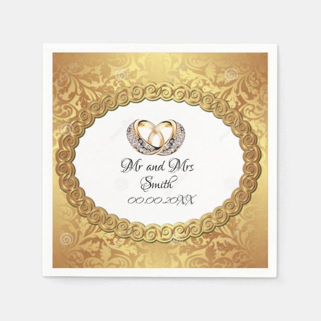Elegant Gold Personalised Wedding Paper  Napkins (Front)