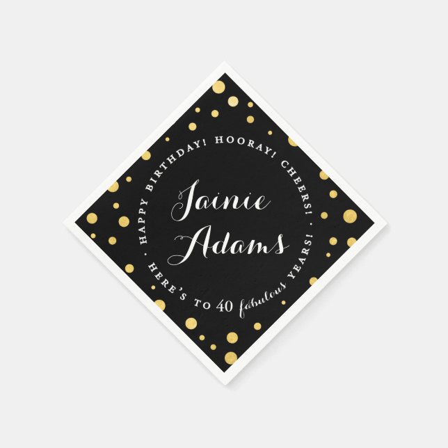 Elegant Gold Personalized Birthday Party Napkins (Corner)