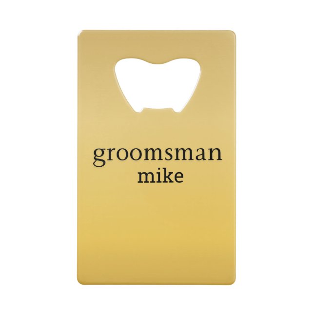 Elegant Gold Personalized Groomsmen Credit Card Bottle Opener (Front)