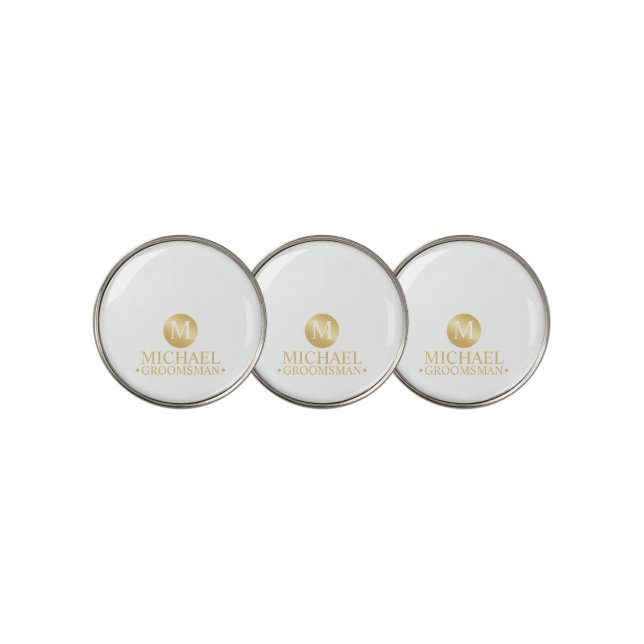 Elegant Gold Personalized Groomsmen Golf Ball Marker (3 Up)