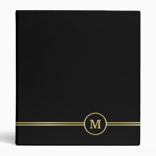 Elegant gold Personalized Monogram on black 3 Ring Binder