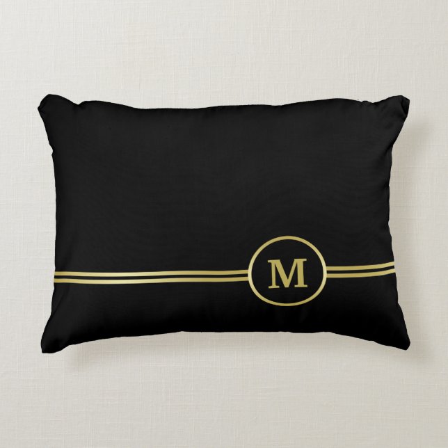 Elegant gold Personalized  Monogram on black Accent Pillow (Front)