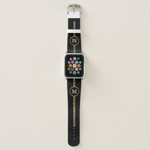 Elegant gold Personalized  Monogram on black  Apple Watch Band